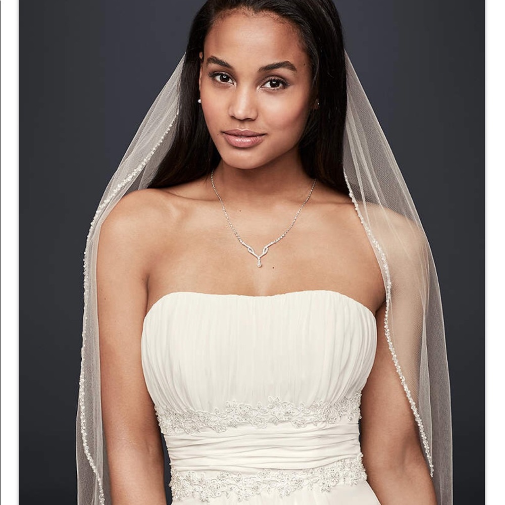 Bridal Elbow Length Veil, 1 tier with beaded edge